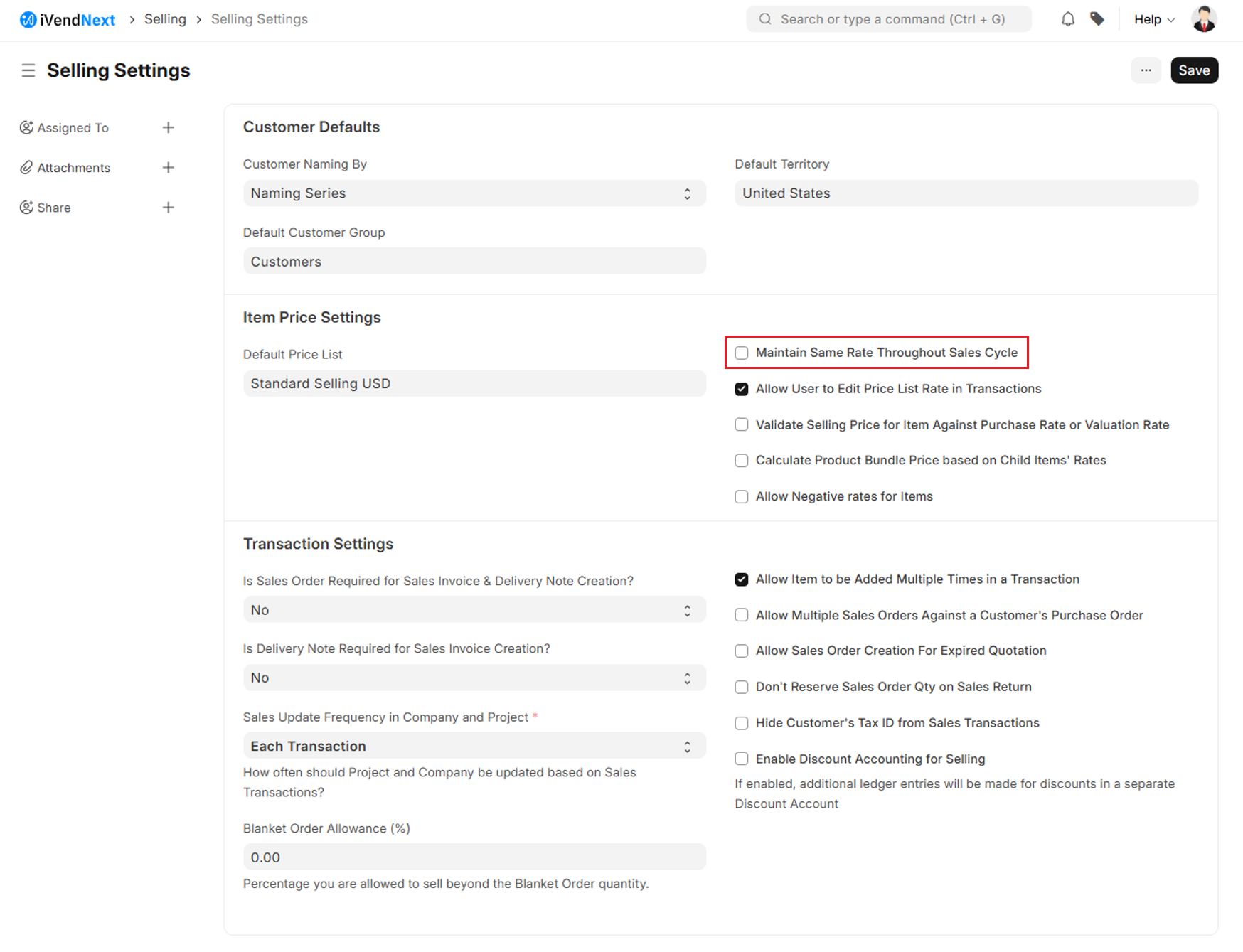 Selling Settings - Maintain Same Rate